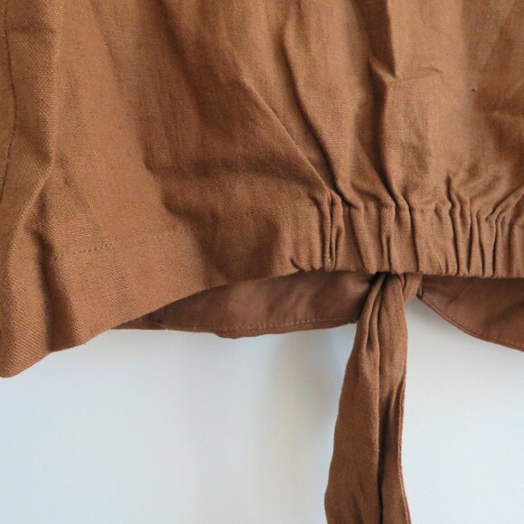 JOIE Linen Blend Cropped Button Tie Front Blouse Top in Brown Boho Cottage Sz M - Picture 11 of 14